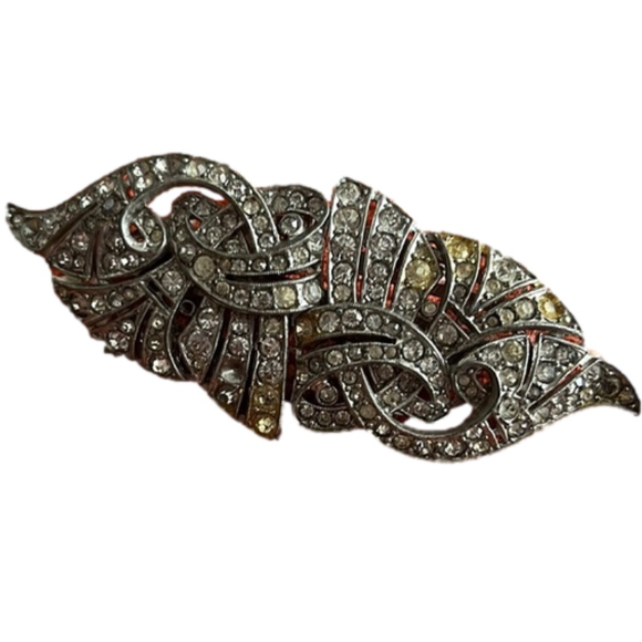 Vintage 1930s Trifari KTF Alfred Philippe Pave Diamante Ribbon Clipmate Duette - Picture 2 of 6